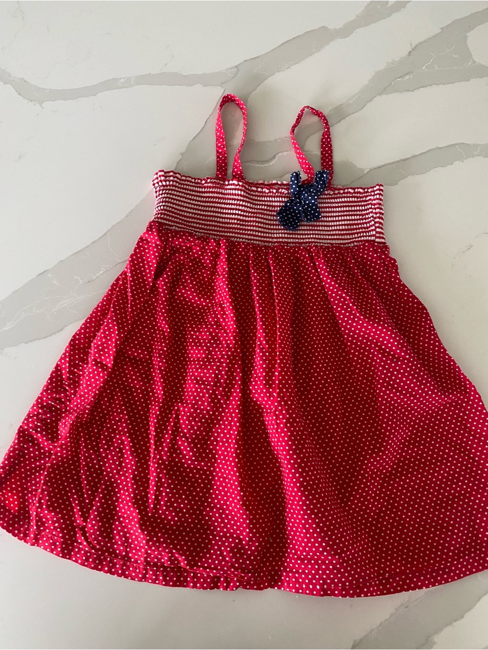 Vtg 90’s y2k Circo Red White Blue Polka Dot Smocked Cotton Sundress w/ Bow 5T